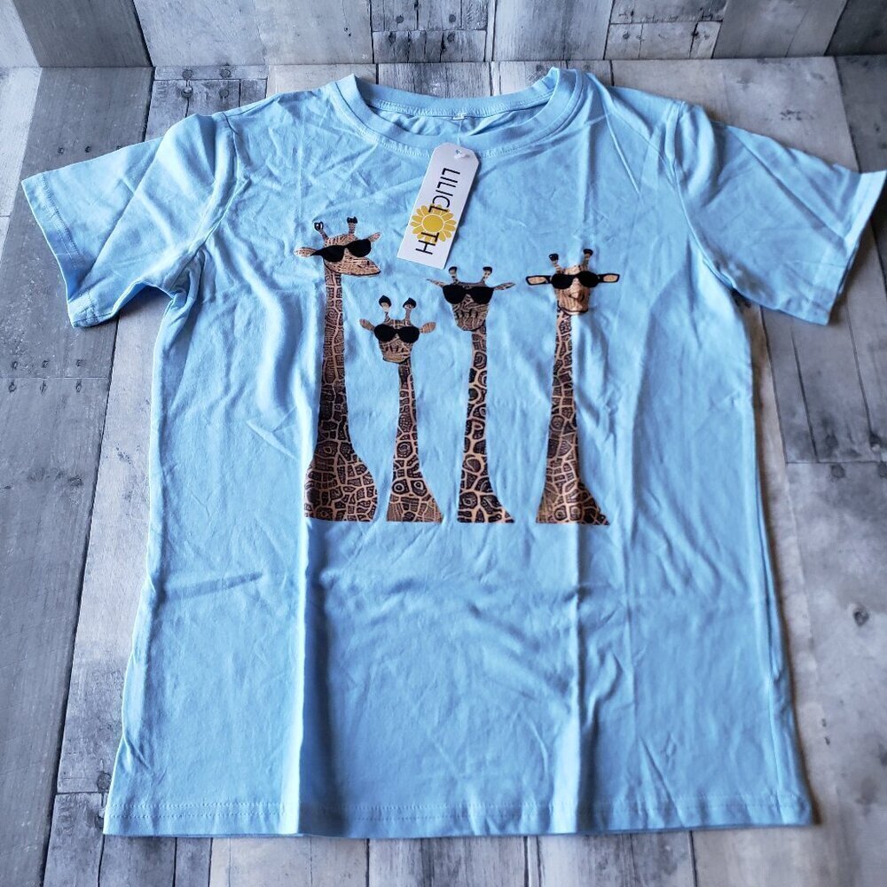 NWT – Lilicloth Women's Giraffe Print Casual Round Neck Short Sleeve T-Shirt - M